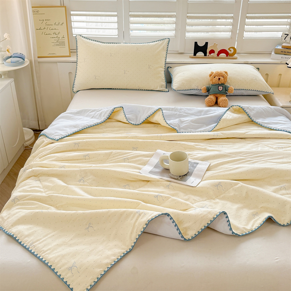 91家纺网 家纺一手货源 找家纺 犇牛仓储供应链 2026春夏新款全棉印花新疆棉花夏被夏凉被空调被 波点蝴蝶结