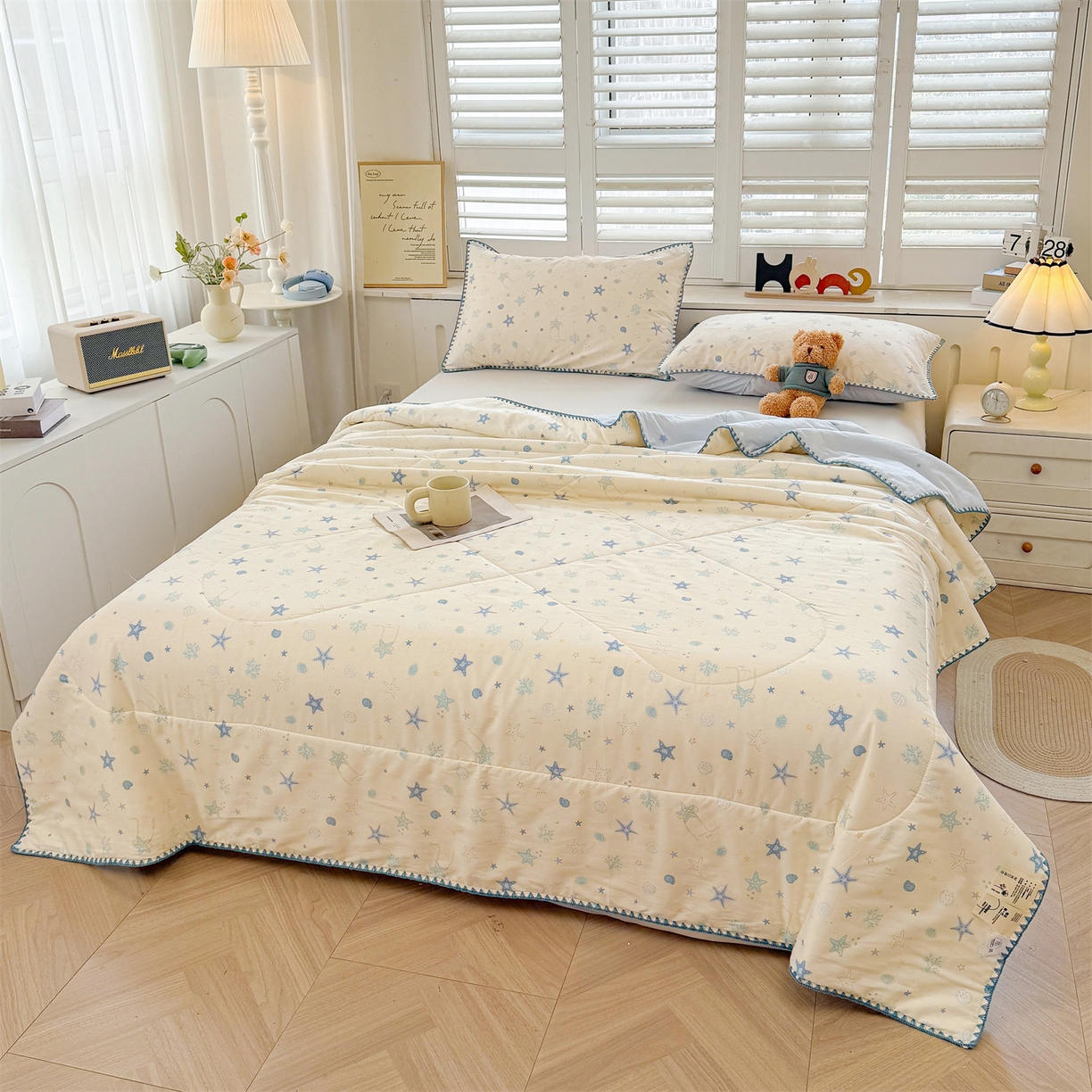 91家纺网 家纺一手货源 找家纺 犇牛仓储供应链 2026春夏新款全棉印花新疆棉花夏被夏凉被空调被 快乐海滩