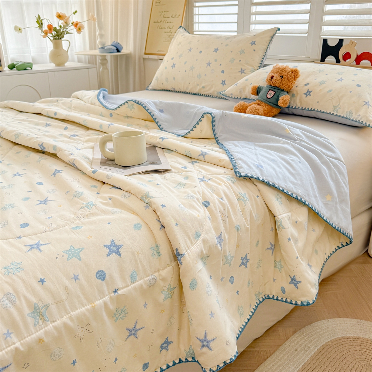 91家纺网 家纺一手货源 找家纺 犇牛仓储供应链 2026春夏新款全棉印花新疆棉花夏被夏凉被空调被 快乐海滩