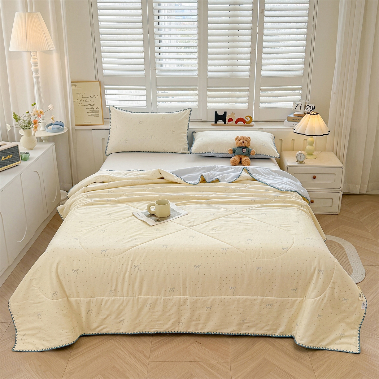 91家纺网 家纺一手货源 找家纺 犇牛仓储供应链 2026春夏新款全棉印花新疆棉花夏被夏凉被空调被 波点蝴蝶结