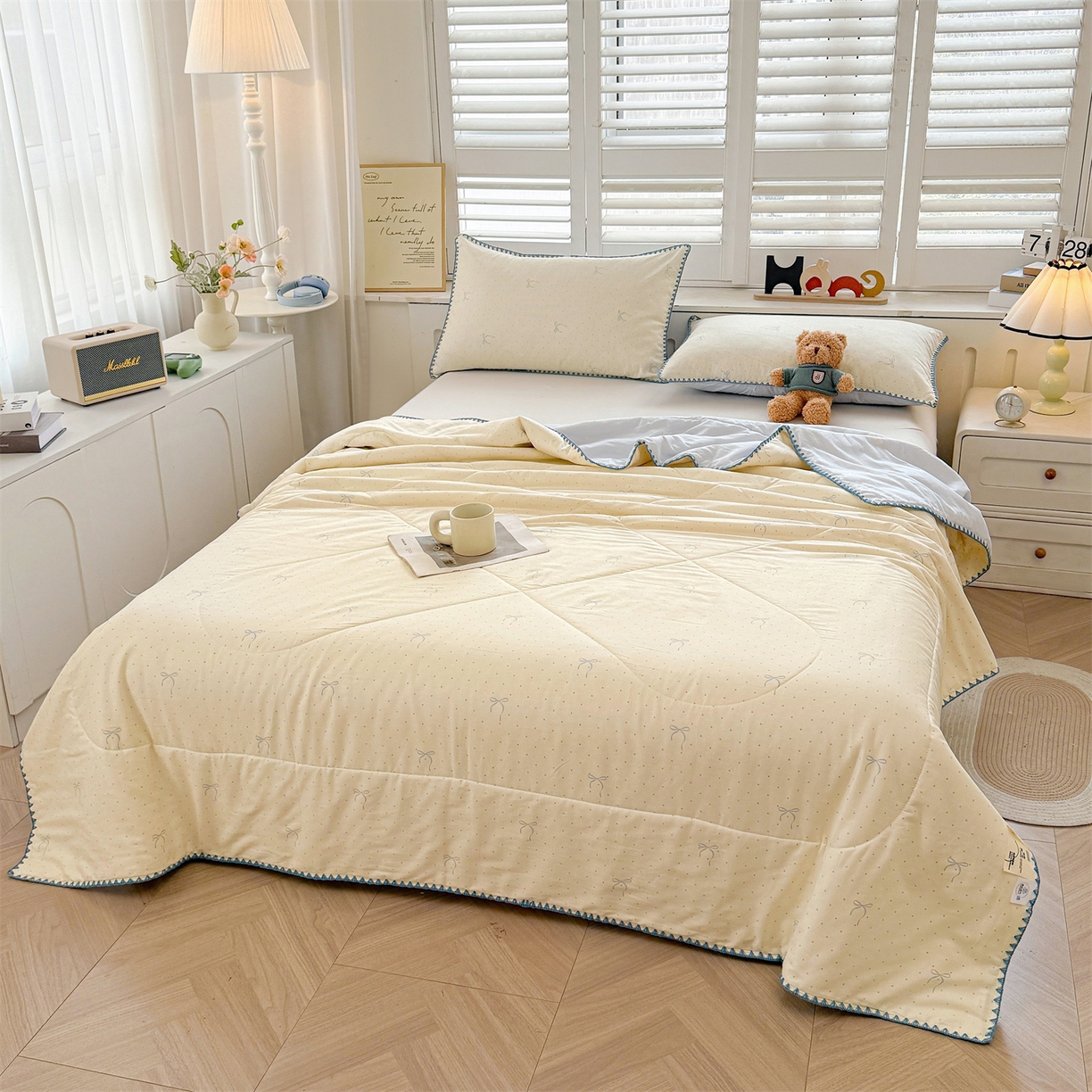 91家纺网 家纺一手货源 找家纺 犇牛仓储供应链 2026春夏新款全棉印花新疆棉花夏被夏凉被空调被 波点蝴蝶结