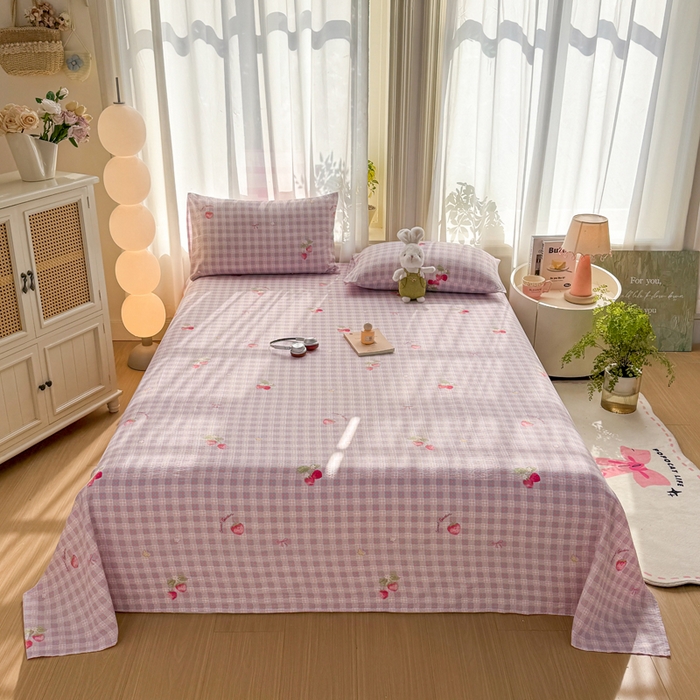 91家纺网 家纺一手货源 找家纺 丝芙妮家居 2026新款皱皱棉双层纱泡芙棉床单单床单 草莓奶昔