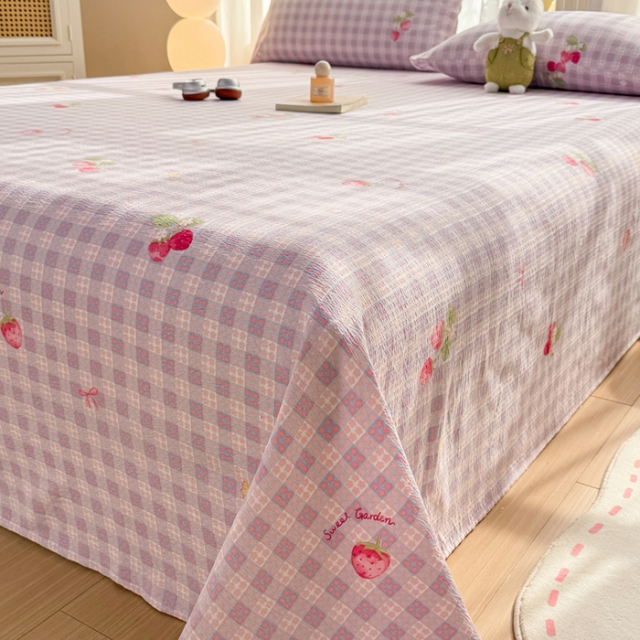 91家纺网 家纺一手货源 找家纺 丝芙妮家居 2026新款皱皱棉双层纱泡芙棉床单单床单 草莓奶昔