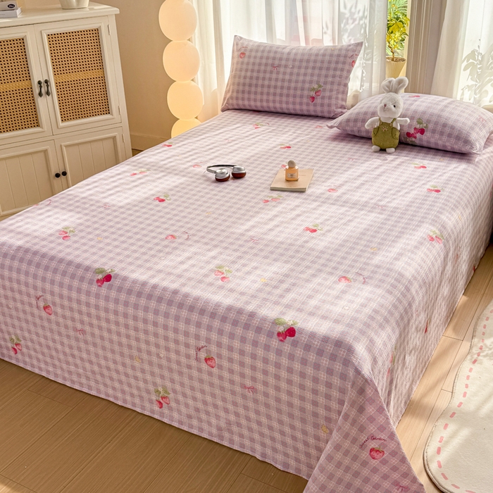 91家纺网 家纺一手货源 找家纺 丝芙妮家居 2026新款皱皱棉双层纱泡芙棉床单单床单 草莓奶昔