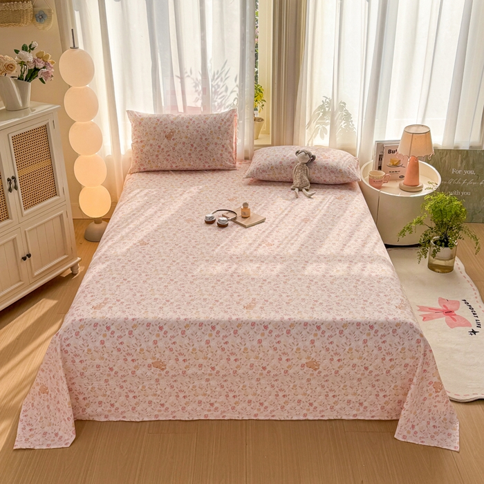 91家纺网 家纺一手货源 找家纺 丝芙妮家居 2026新款皱皱棉双层纱泡芙棉床单单床单 春之约