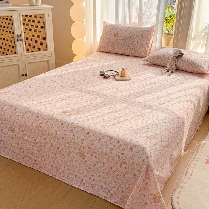 91家纺网 家纺一手货源 找家纺 丝芙妮家居 2026新款皱皱棉双层纱泡芙棉床单单床单 春之约