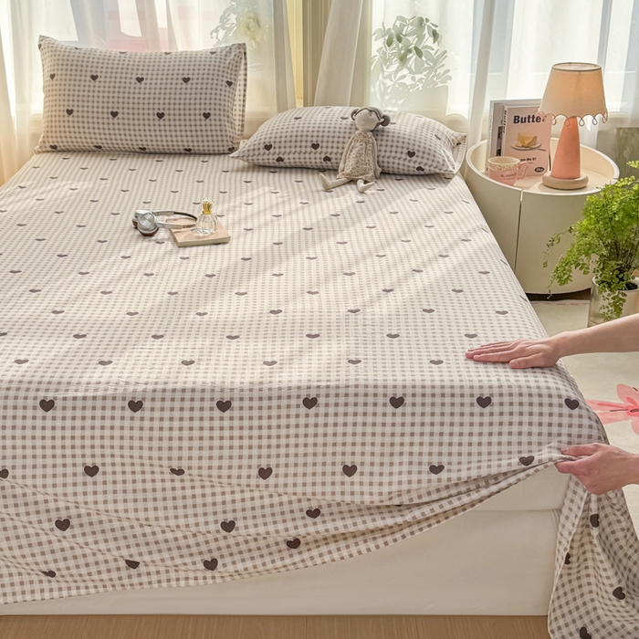 91家纺网 家纺一手货源 找家纺 丝芙妮家居 2026新款皱皱棉双层纱泡芙棉床单单床单 格纹爱心