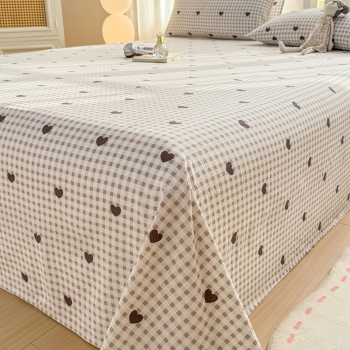 91家纺网 家纺一手货源 找家纺 丝芙妮家居 2026新款皱皱棉双层纱泡芙棉床单单床单 格纹爱心