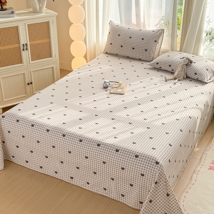 91家纺网 家纺一手货源 找家纺 丝芙妮家居 2026新款皱皱棉双层纱泡芙棉床单单床单 格纹爱心
