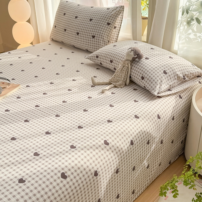 91家纺网 家纺一手货源 找家纺 丝芙妮家居 2026新款皱皱棉双层纱泡芙棉床单单床单 格纹爱心