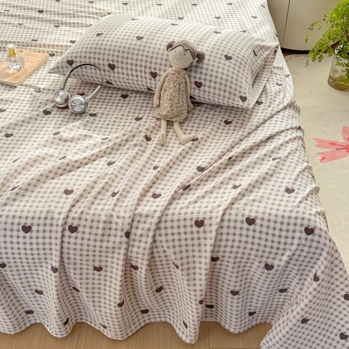 91家纺网 家纺一手货源 找家纺 丝芙妮家居 2026新款皱皱棉双层纱泡芙棉床单单床单 格纹爱心