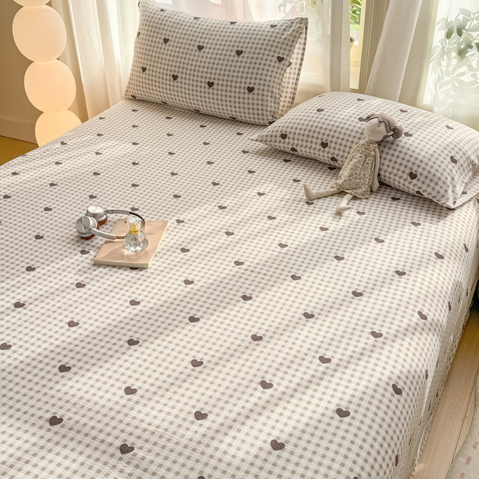 91家纺网 家纺一手货源 找家纺 丝芙妮家居 2026新款皱皱棉双层纱泡芙棉床单单床单 格纹爱心