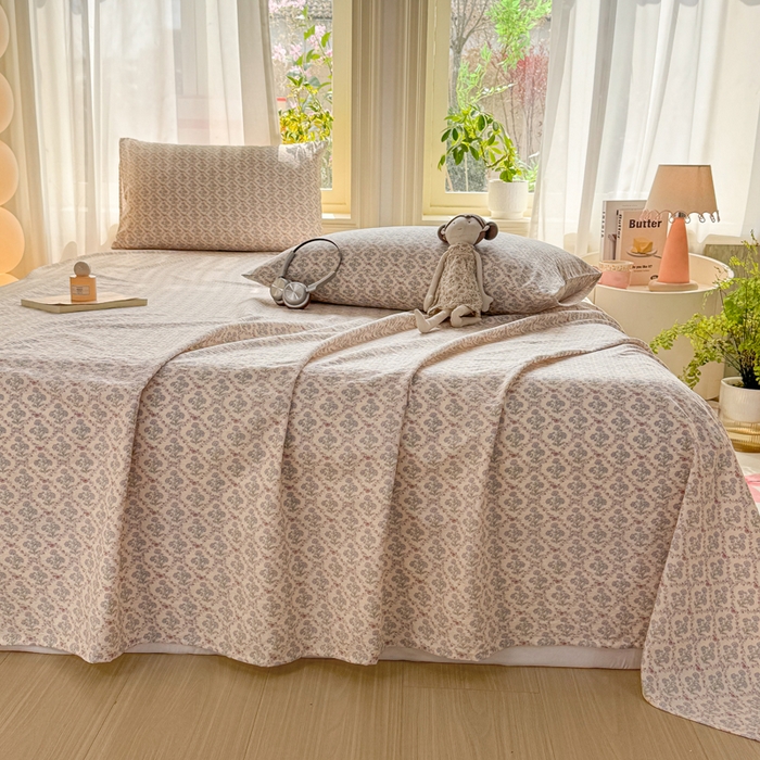 91家纺网 家纺一手货源 找家纺 丝芙妮家居 2026新款皱皱棉双层纱泡芙棉床单单床单 花清梦