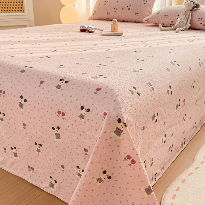 91家纺网 家纺一手货源 找家纺 丝芙妮家居 2026新款皱皱棉双层纱泡芙棉床单单床单 花枝狗狗