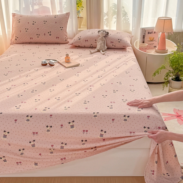 91家纺网 家纺一手货源 找家纺 丝芙妮家居 2026新款皱皱棉双层纱泡芙棉床单单床单 花枝狗狗