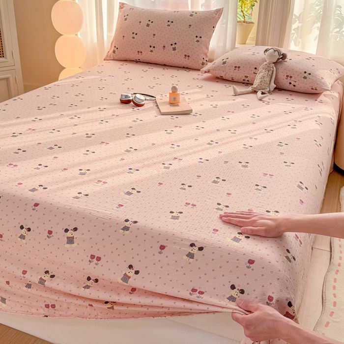 91家纺网 家纺一手货源 找家纺 丝芙妮家居 2026新款皱皱棉双层纱泡芙棉床单单床单 花枝狗狗