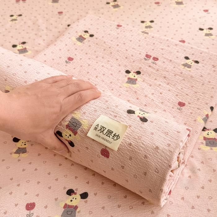 91家纺网 家纺一手货源 找家纺 丝芙妮家居 2026新款皱皱棉双层纱泡芙棉床单单床单 花枝狗狗