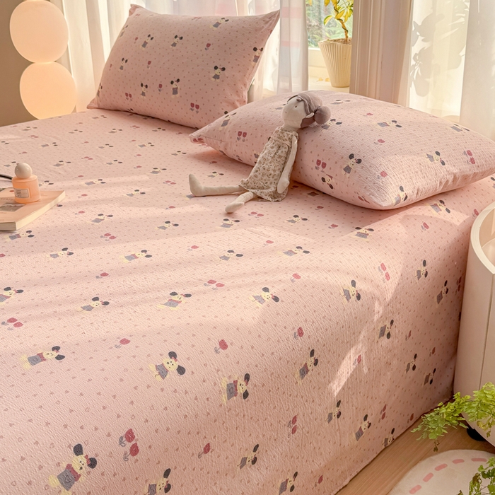 91家纺网 家纺一手货源 找家纺 丝芙妮家居 2026新款皱皱棉双层纱泡芙棉床单单床单 花枝狗狗