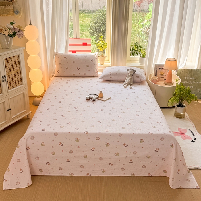 91家纺网 家纺一手货源 找家纺 丝芙妮家居 2026新款皱皱棉双层纱泡芙棉床单单床单 莓果冰淇淋