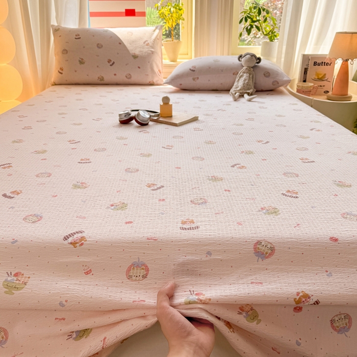 91家纺网 家纺一手货源 找家纺 丝芙妮家居 2026新款皱皱棉双层纱泡芙棉床单单床单 莓果冰淇淋