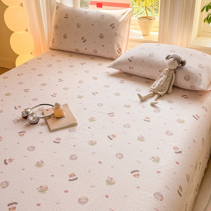 91家纺网 家纺一手货源 找家纺 丝芙妮家居 2026新款皱皱棉双层纱泡芙棉床单单床单 莓果冰淇淋