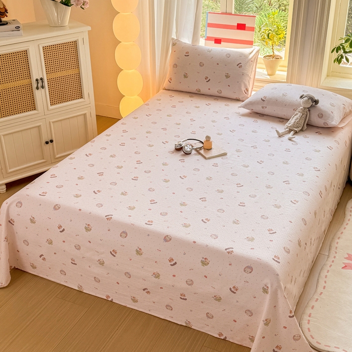 91家纺网 家纺一手货源 找家纺 丝芙妮家居 2026新款皱皱棉双层纱泡芙棉床单单床单 莓果冰淇淋