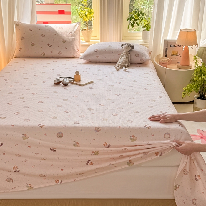 91家纺网 家纺一手货源 找家纺 丝芙妮家居 2026新款皱皱棉双层纱泡芙棉床单单床单 莓果冰淇淋