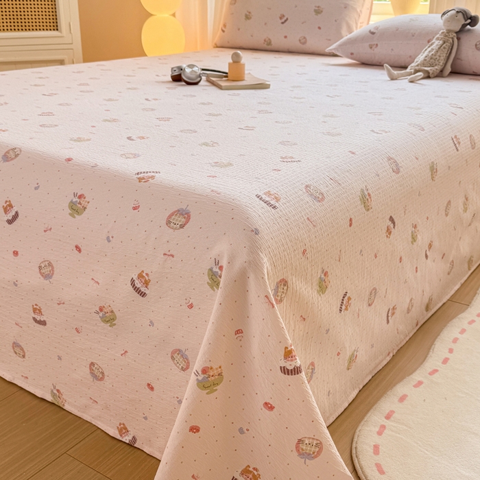 91家纺网 家纺一手货源 找家纺 丝芙妮家居 2026新款皱皱棉双层纱泡芙棉床单单床单 莓果冰淇淋