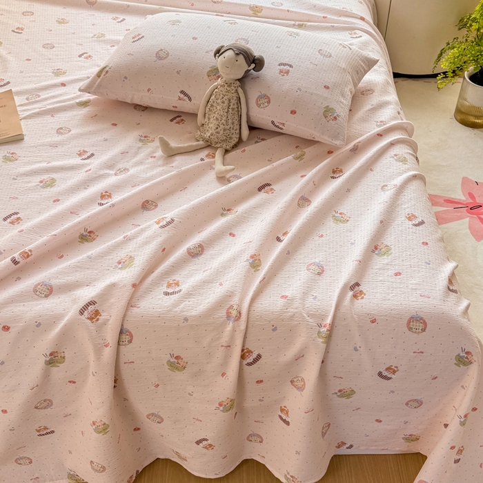 91家纺网 家纺一手货源 找家纺 丝芙妮家居 2026新款皱皱棉双层纱泡芙棉床单单床单 莓果冰淇淋