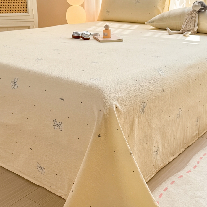 91家纺网 家纺一手货源 找家纺 丝芙妮家居 2026新款皱皱棉双层纱泡芙棉床单单床单 泡芙蝴蝶结