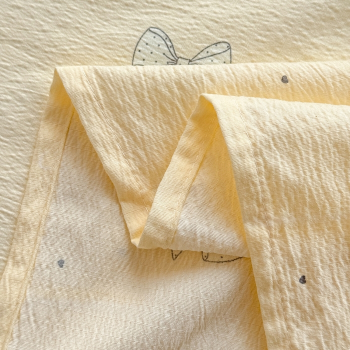 91家纺网 家纺一手货源 找家纺 丝芙妮家居 2026新款皱皱棉双层纱泡芙棉床单单床单 泡芙蝴蝶结