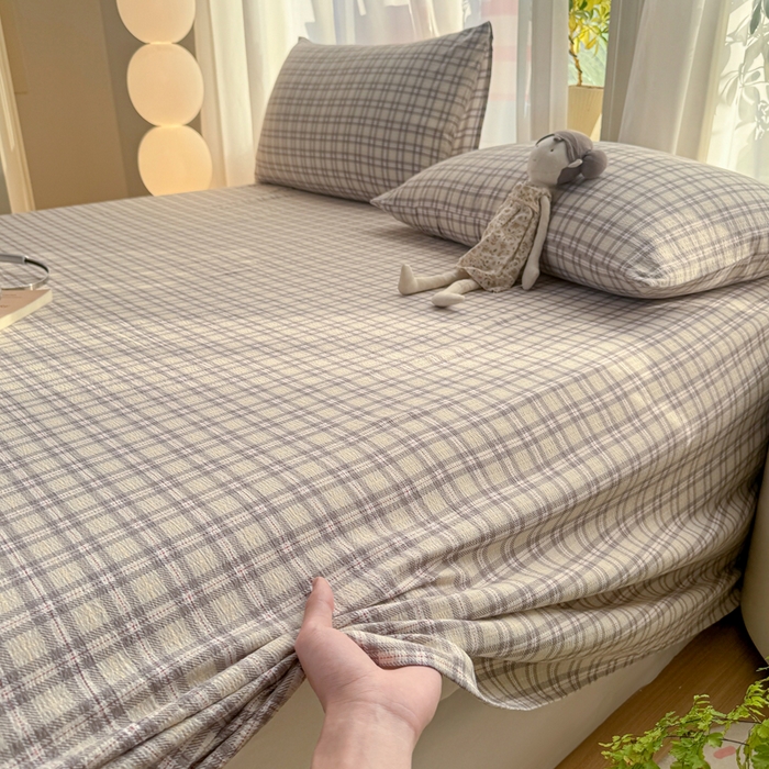 91家纺网 家纺一手货源 找家纺 丝芙妮家居 2026新款皱皱棉双层纱泡芙棉床单单床单 浅川织格