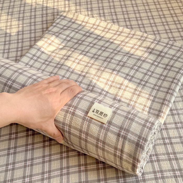 91家纺网 家纺一手货源 找家纺 丝芙妮家居 2026新款皱皱棉双层纱泡芙棉床单单床单 浅川织格