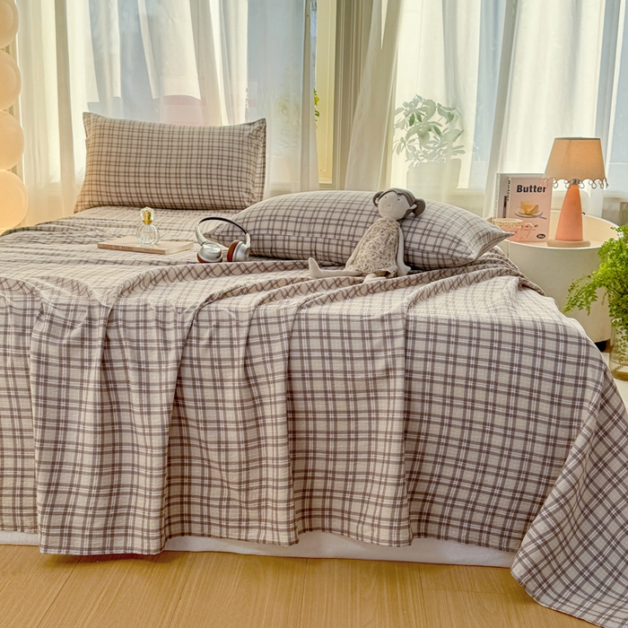 91家纺网 家纺一手货源 找家纺 丝芙妮家居 2026新款皱皱棉双层纱泡芙棉床单单床单 浅川织格