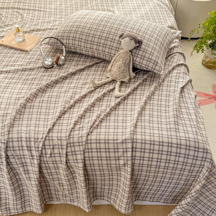 91家纺网 家纺一手货源 找家纺 丝芙妮家居 2026新款皱皱棉双层纱泡芙棉床单单床单 浅川织格