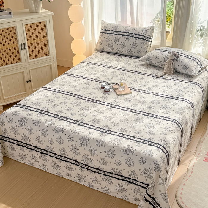 91家纺网 家纺一手货源 找家纺 丝芙妮家居 2026新款皱皱棉双层纱泡芙棉床单单床单 素描花海