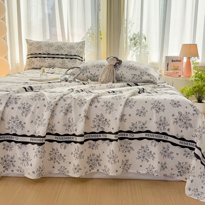 91家纺网 家纺一手货源 找家纺 丝芙妮家居 2026新款皱皱棉双层纱泡芙棉床单单床单 素描花海