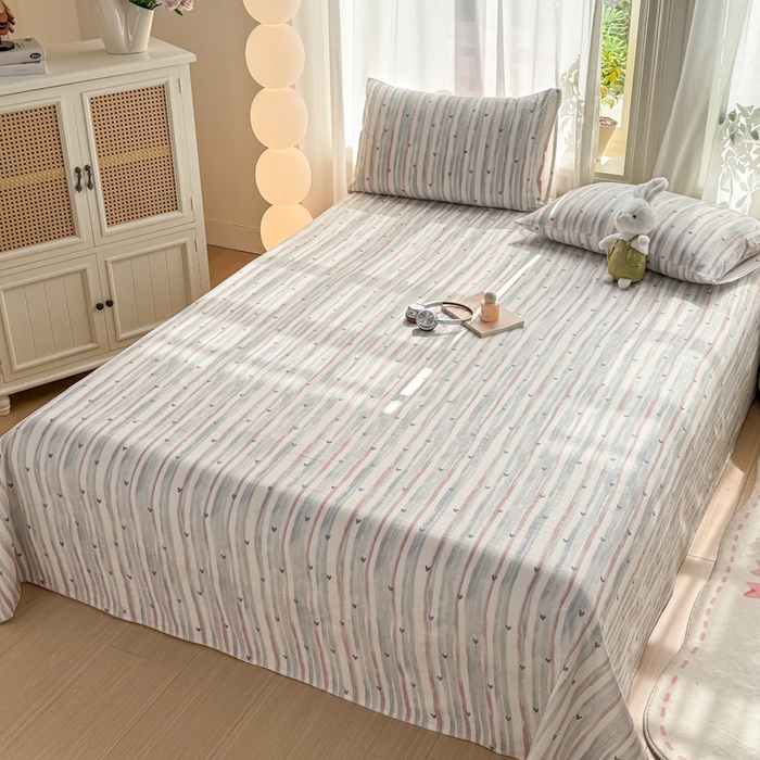 91家纺网 家纺一手货源 找家纺 丝芙妮家居 2026新款皱皱棉双层纱泡芙棉床单单床单 晚安甜心