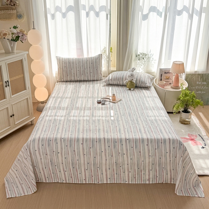 91家纺网 家纺一手货源 找家纺 丝芙妮家居 2026新款皱皱棉双层纱泡芙棉床单单床单 晚安甜心