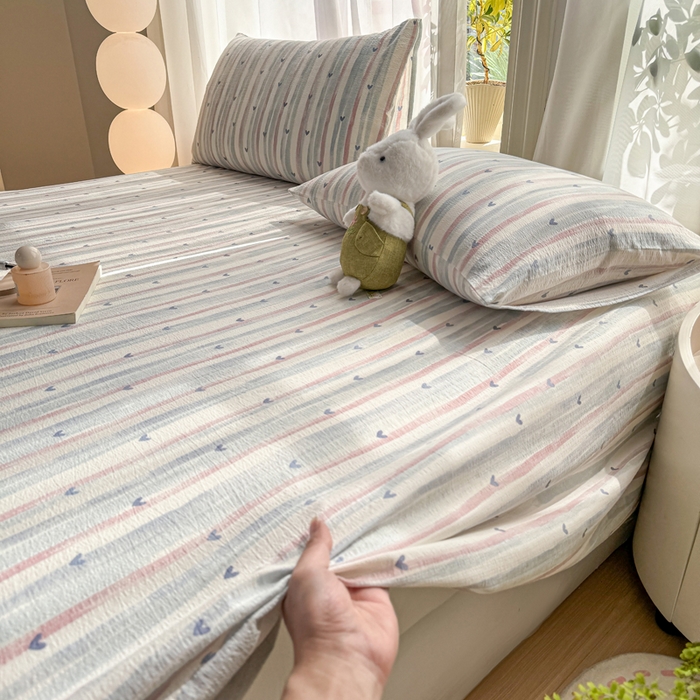 91家纺网 家纺一手货源 找家纺 丝芙妮家居 2026新款皱皱棉双层纱泡芙棉床单单床单 晚安甜心