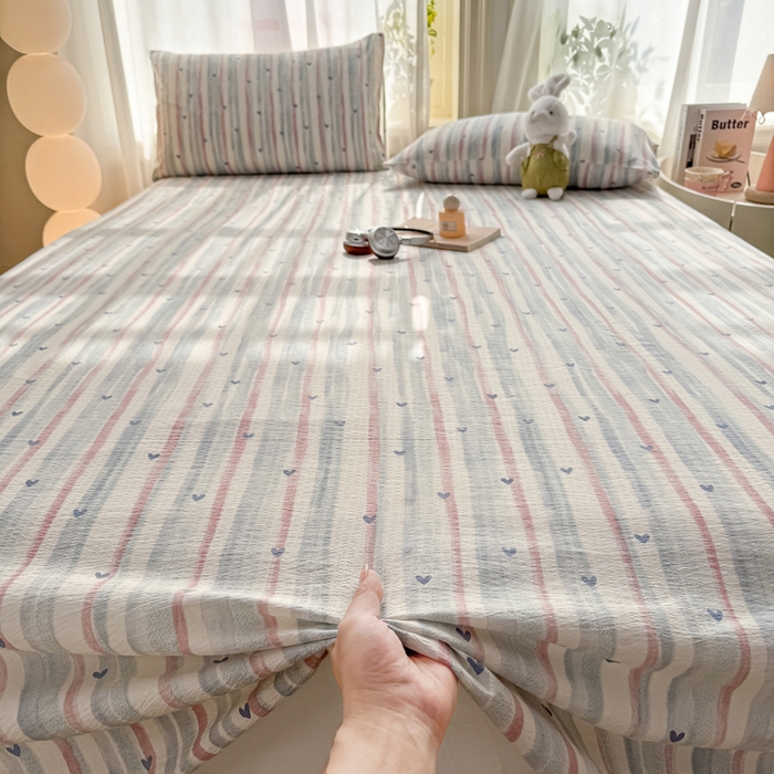 91家纺网 家纺一手货源 找家纺 丝芙妮家居 2026新款皱皱棉双层纱泡芙棉床单单床单 晚安甜心
