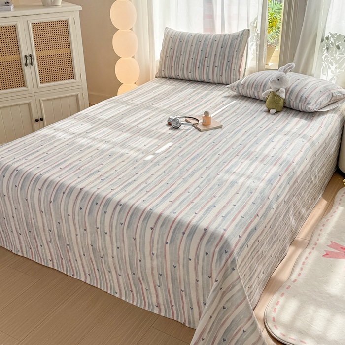 91家纺网 家纺一手货源 找家纺 丝芙妮家居 2026新款皱皱棉双层纱泡芙棉床单单床单 晚安甜心