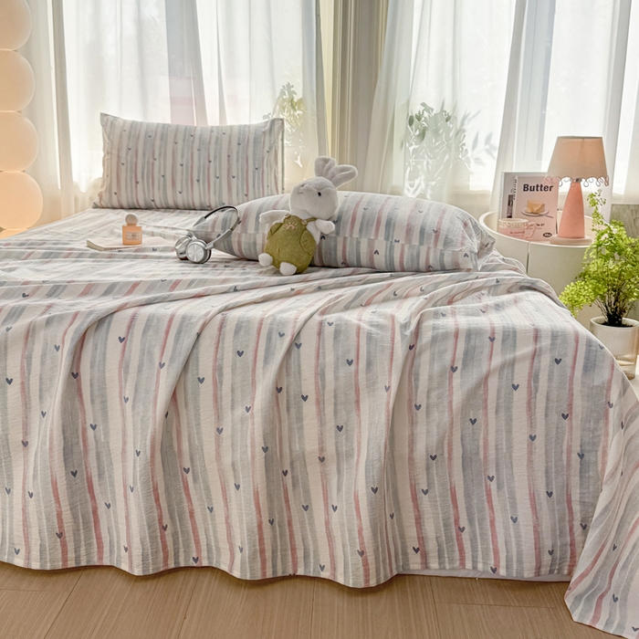 91家纺网 家纺一手货源 找家纺 丝芙妮家居 2026新款皱皱棉双层纱泡芙棉床单单床单 晚安甜心