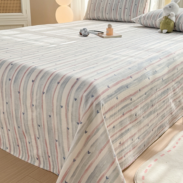 91家纺网 家纺一手货源 找家纺 丝芙妮家居 2026新款皱皱棉双层纱泡芙棉床单单床单 晚安甜心