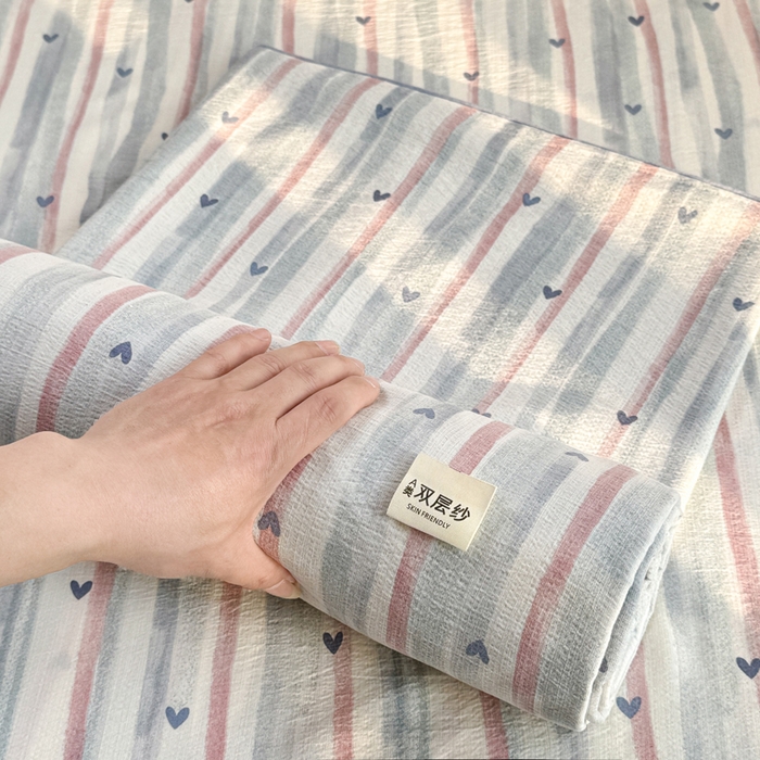 91家纺网 家纺一手货源 找家纺 丝芙妮家居 2026新款皱皱棉双层纱泡芙棉床单单床单 晚安甜心