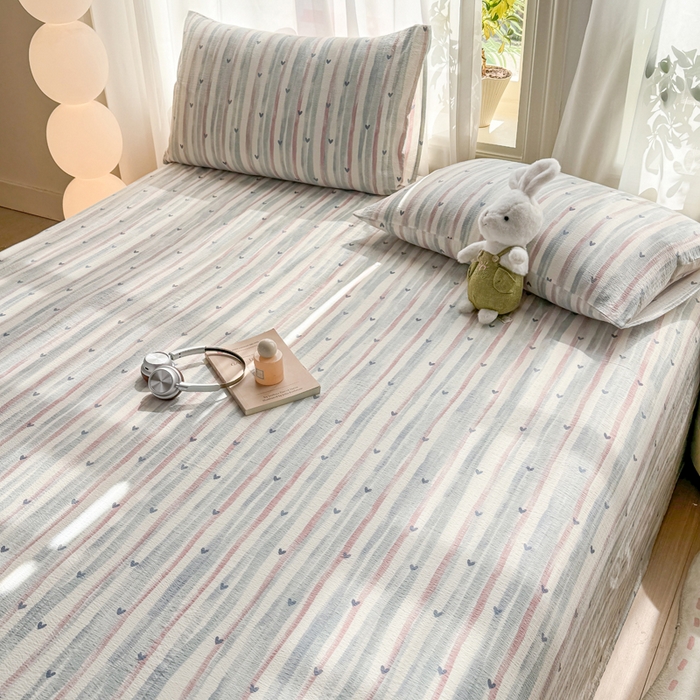 91家纺网 家纺一手货源 找家纺 丝芙妮家居 2026新款皱皱棉双层纱泡芙棉床单单床单 晚安甜心