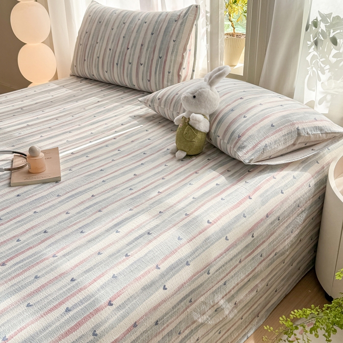 91家纺网 家纺一手货源 找家纺 丝芙妮家居 2026新款皱皱棉双层纱泡芙棉床单单床单 晚安甜心