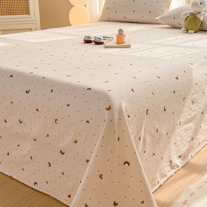 91家纺网 家纺一手货源 找家纺 丝芙妮家居 2026新款皱皱棉双层纱泡芙棉床单单床单 星月点点