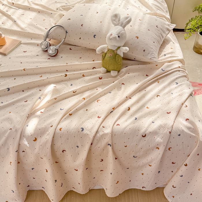 91家纺网 家纺一手货源 找家纺 丝芙妮家居 2026新款皱皱棉双层纱泡芙棉床单单床单 星月点点