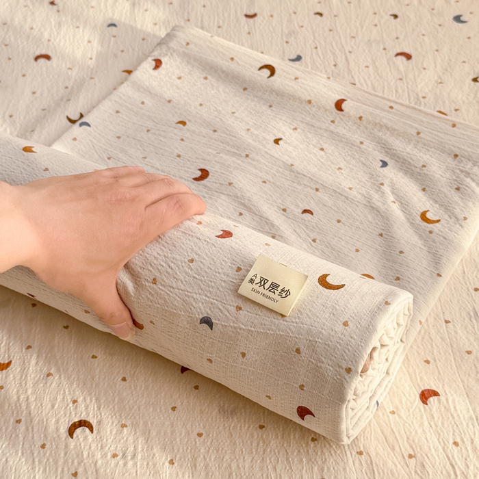 91家纺网 家纺一手货源 找家纺 丝芙妮家居 2026新款皱皱棉双层纱泡芙棉床单单床单 星月点点